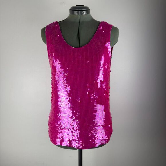 Vintage MODI Pink Silk Sequin Beaded Top | Sleeveless Scoop Back Made in Indian‎ - Picture 1 of 12